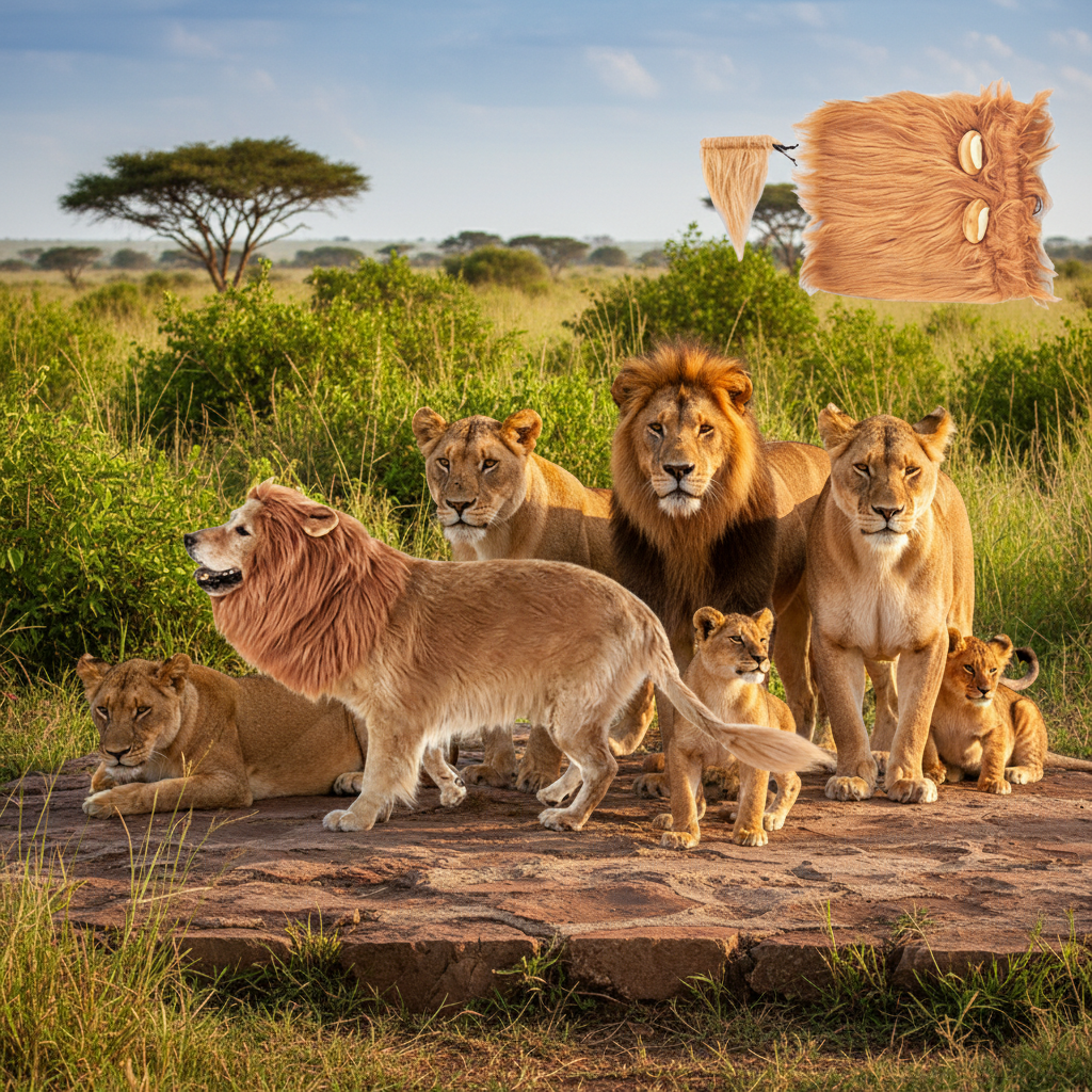 Dog Lion Mane Wig with Ears - Funny Pet Costume Headpiece with Tail Attachment