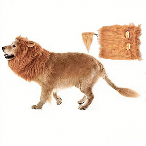Dog Lion Mane Wig with Ears - Funny Pet Costume Headpiece with Tail Attachment