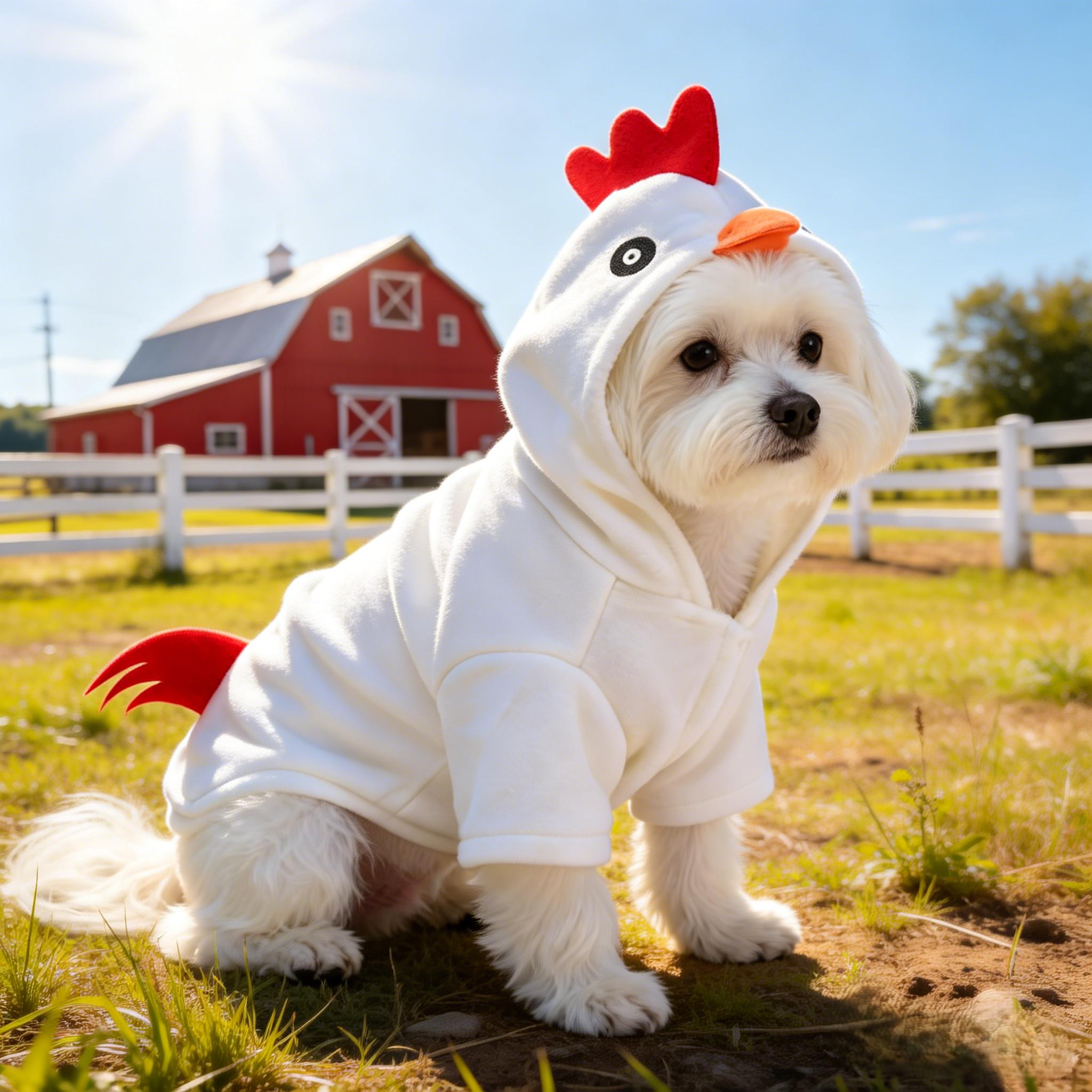 White Chick Puppy Costume - Adorable 3D Chicken Hoodie with Tail